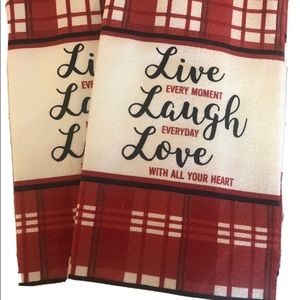 Live Laugh Love Home Essentials Kitchen Towels Set of 2  Red And White NWT